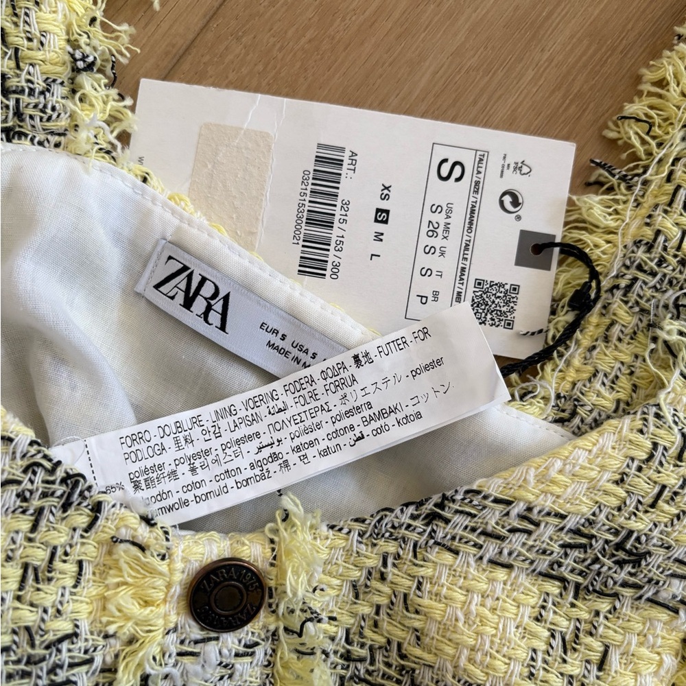 Zara Yellow Tweed Plaid Women's Crop Top S - Picture 2 of 2